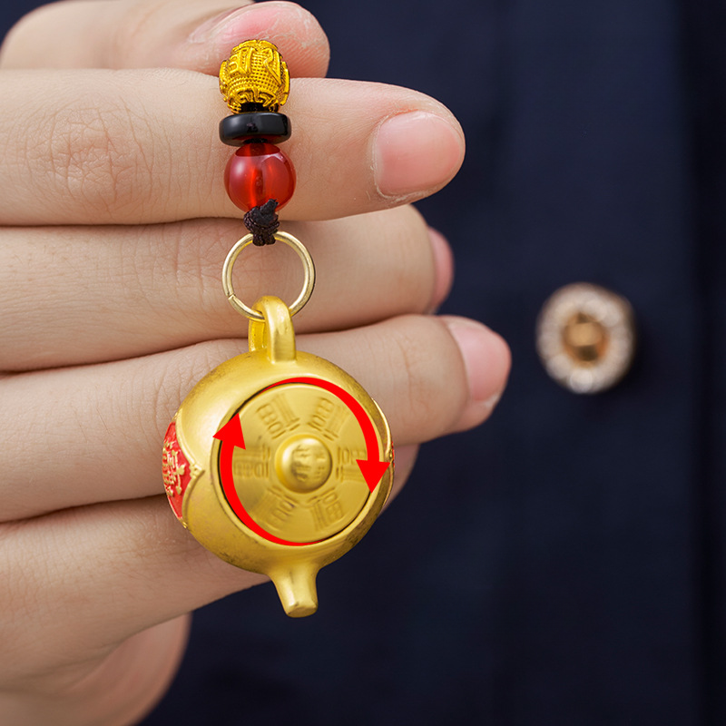 Teapot Keychain, Make a Fortune Every Day Pendant, Portable Coin Purse Accessory