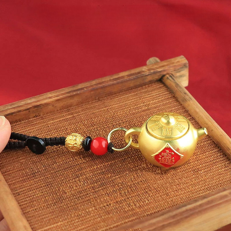Teapot Keychain, Make a Fortune Every Day Pendant, Portable Coin Purse Accessory