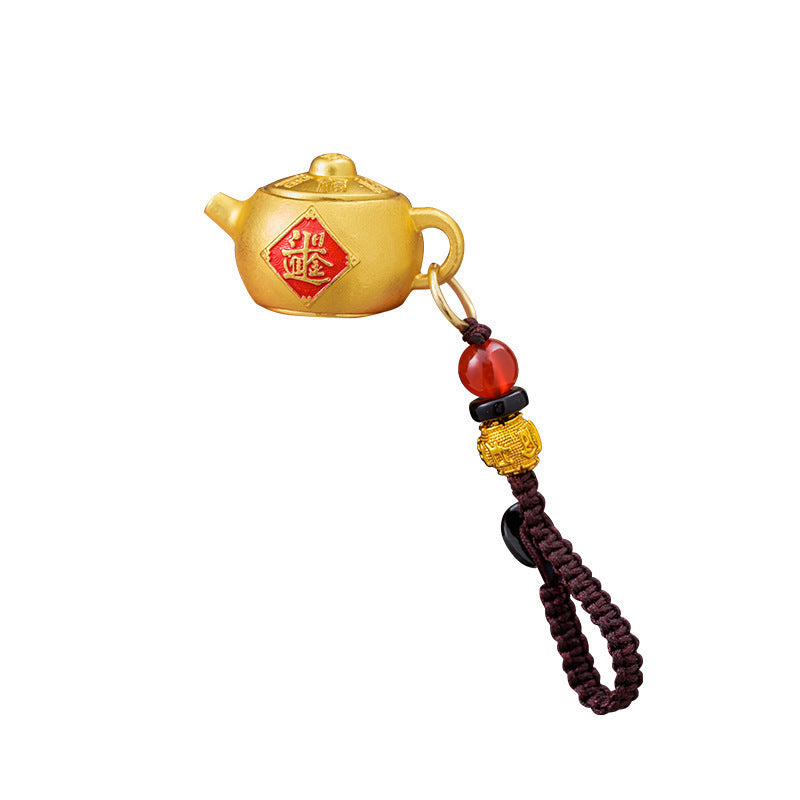Teapot Keychain, Make a Fortune Every Day Pendant, Portable Coin Purse Accessory